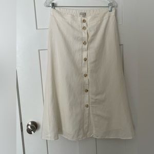 LOFT Cream Button-Front Midi Skirt